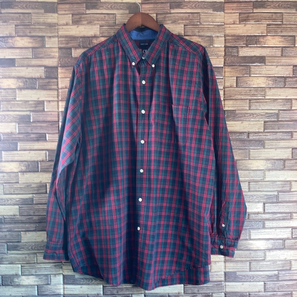 Mens EUC Vintage Chaps Plaid Button Down Shirt 2XT Blue Red Green
